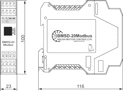 Dimensiones BMSD‑20Modbus controlador de motor de CC cepillado
