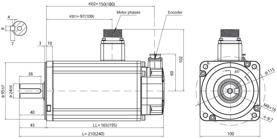 Dimensiones del servomotor AC EM3A-15