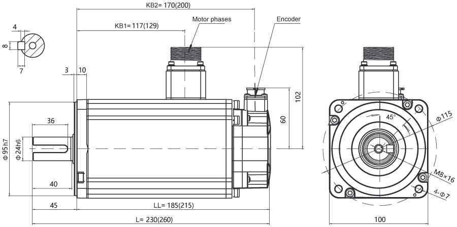 Dimensions of AC servo motor EM3A-20