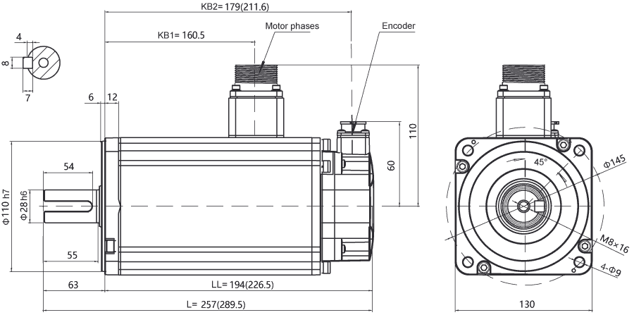 Dimensions of AC servo motor EM3A-30
