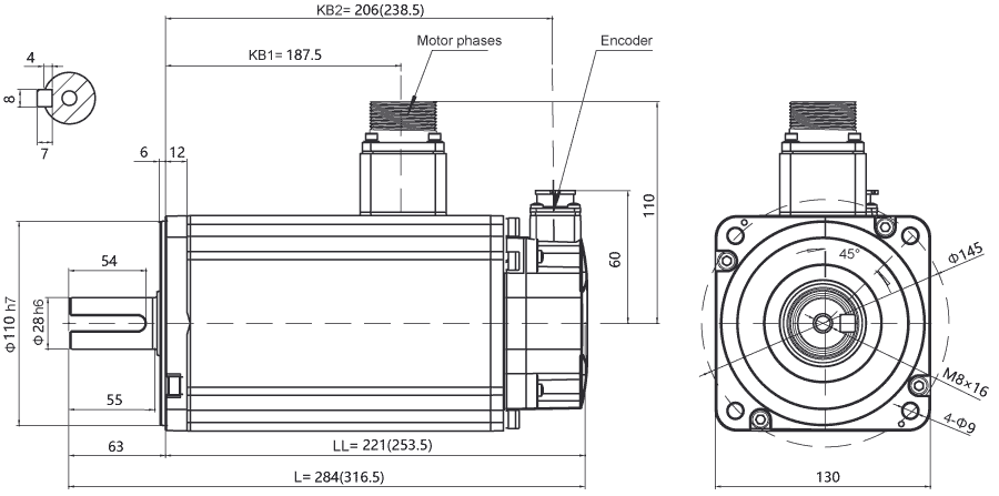 Dimensiones del servomotor AC EM3A-40