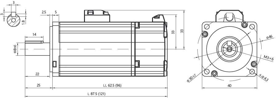 Dimensions of AC servo motor EM3A-A5