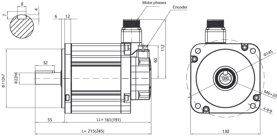 Dimensiones del servomotor AC EM3G-18