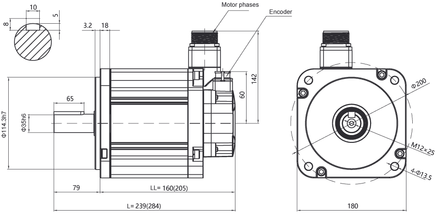 Dimensiones del servomotor AC EM3G-29