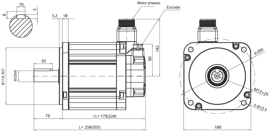 Dimensions of AC servo motor EM3G-44
