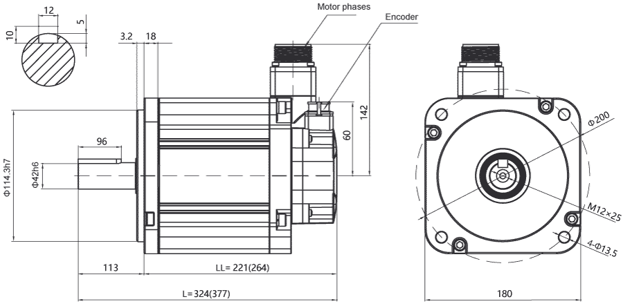Dimensions of AC servo motor EM3G-55