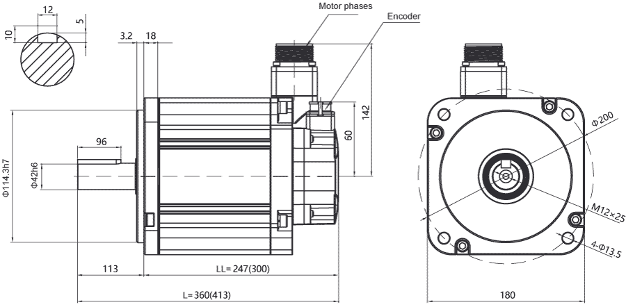 Dimensions of AC servo motor EM3G-75