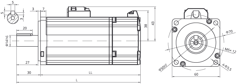 Dimensions of AC servo motor EM3J-04