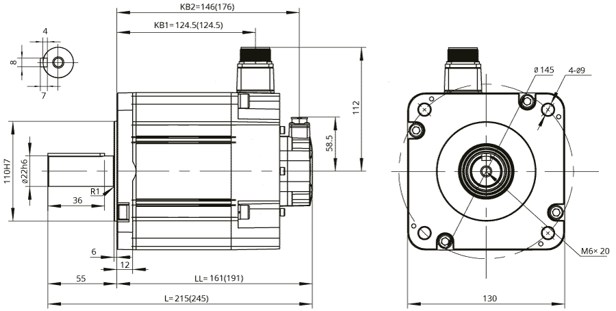 Dimensions of AC servo motor EM3L-10