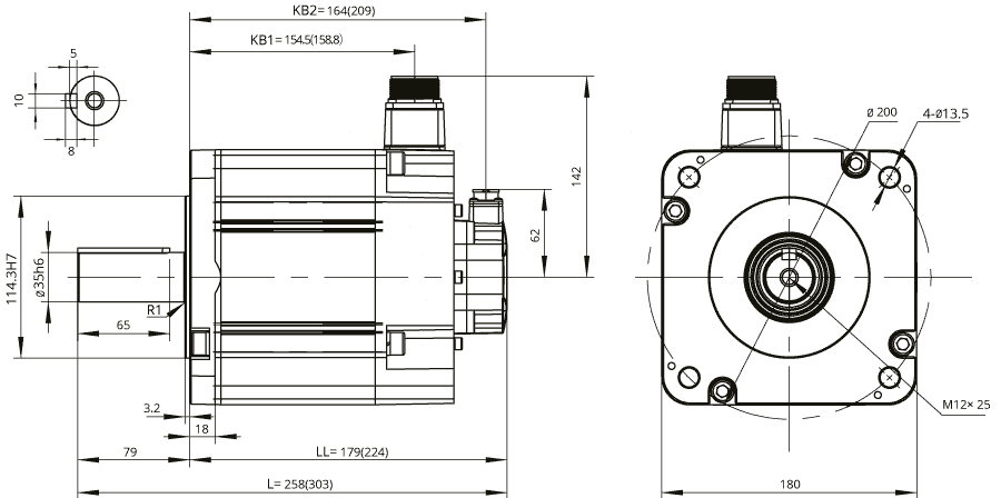 Dimensiones del servomotor AC EM3L-20
