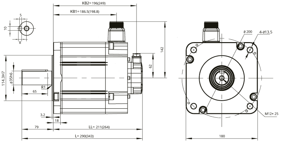 Dimensions of AC servo motor EM3L-30