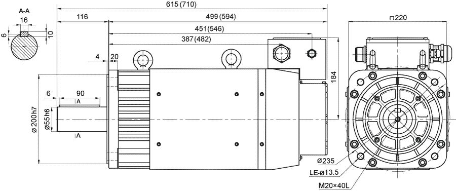 Dimensiones del servomotor AC EMB-1E