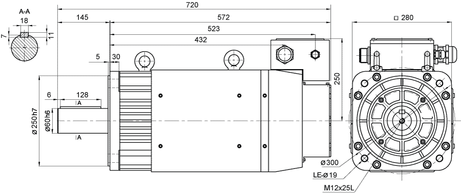 Dimensions of AC servo motor EMB-2B