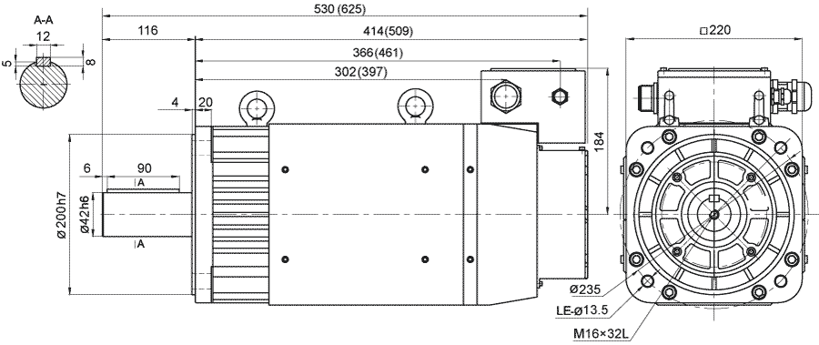 Dimensions of AC servo motor EMB-75
