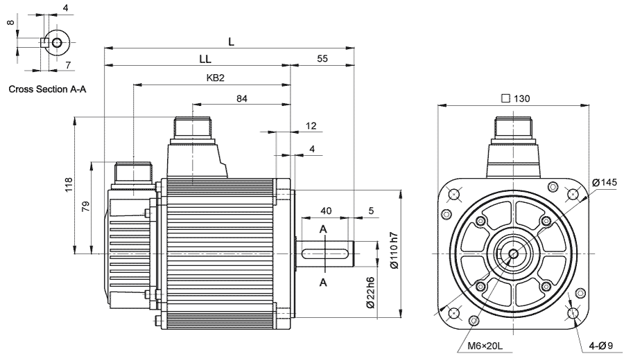 Dimensions of AC servo motor EMG-10