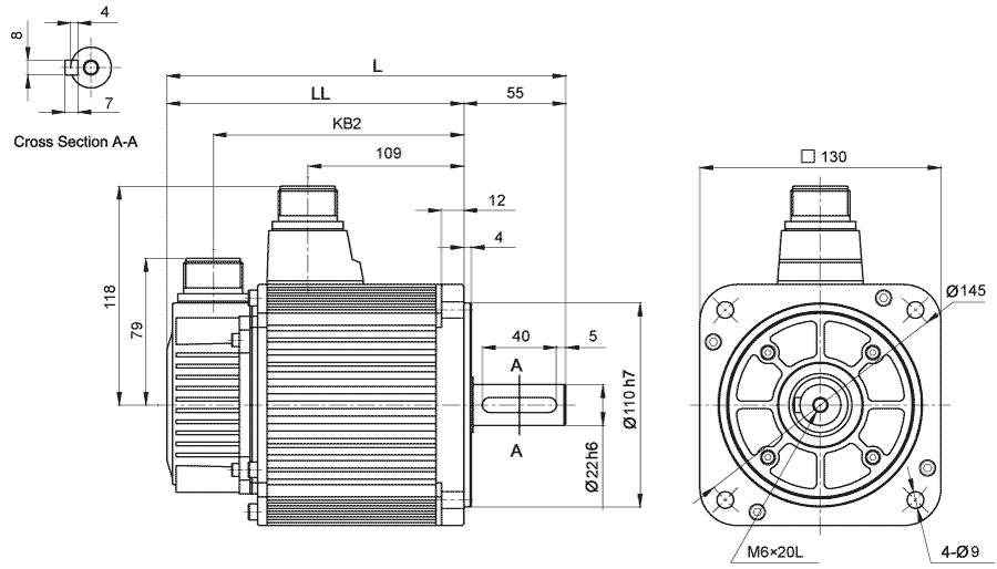 Dimensions of AC servo motor EMG-15