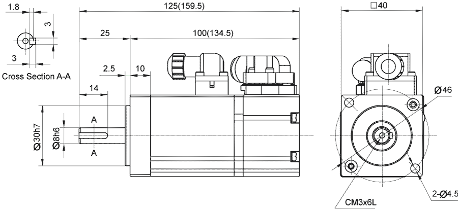 Dimensions of AC servo motor EMJ-01