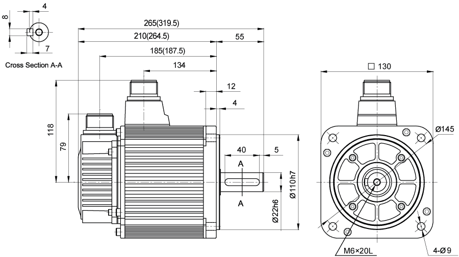 Dimensions of AC servo motor EML-10
