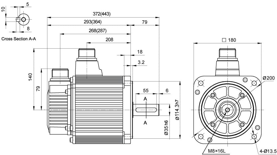 Dimensions of AC servo motor EML-30