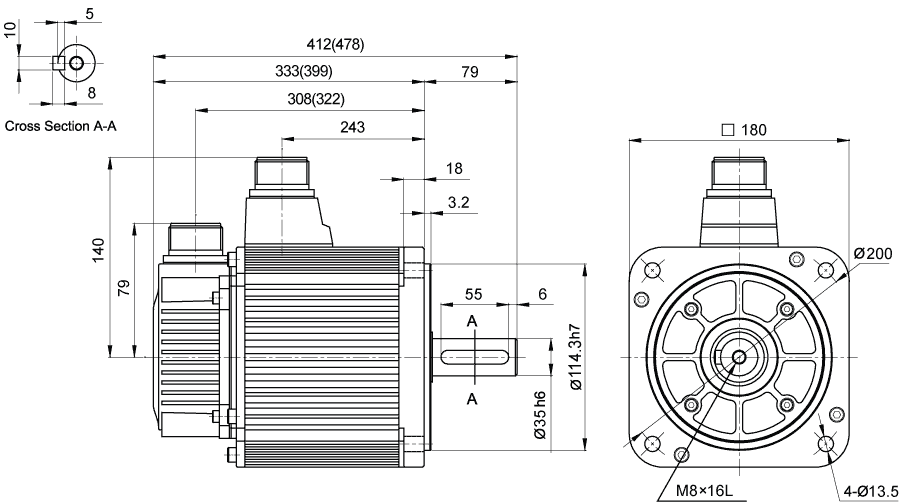 Dimensions of AC servo motor EML-40