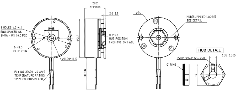 Dimensions of motor brake BRAKE-BWA-1.5-6.35