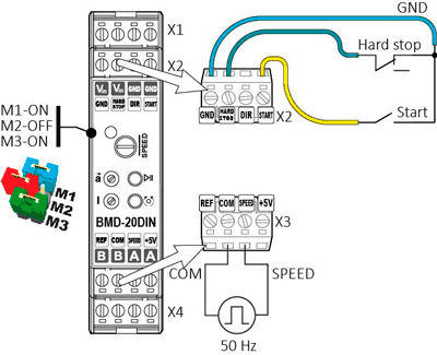 DC brush motor speed control using external PWM signal. Connection diagram