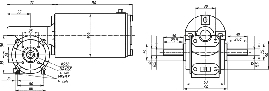 Dimensions of brush DC gearmotor SM5946W