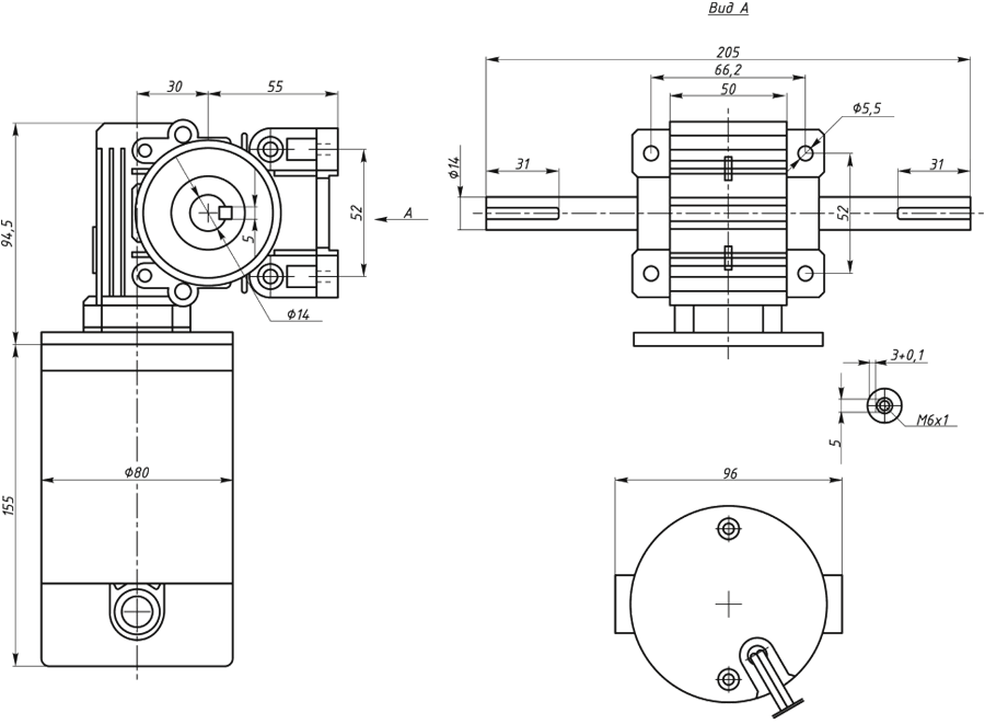 Dimensiones del motorreductor de CC SM7165W