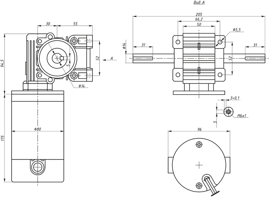 Dimensions of brush DC gearmotor SM7185W