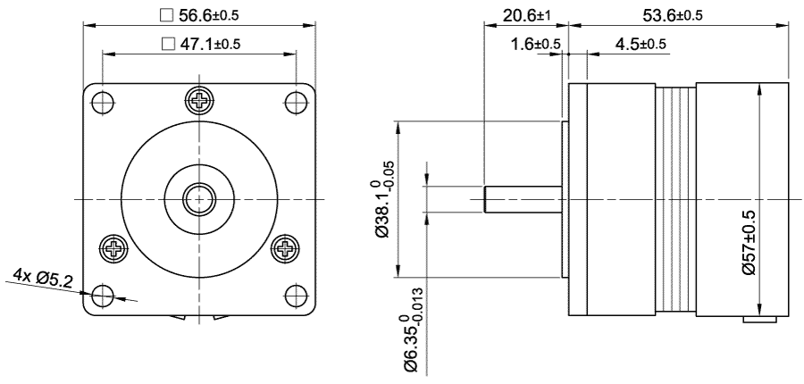 Dimensions of brushless DC motor DB59C024035-A