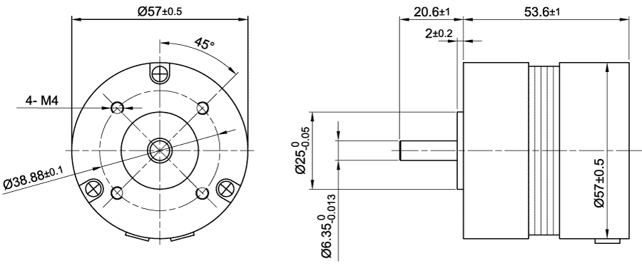 Dimensions of brushless DC motor DB59S024035R-A