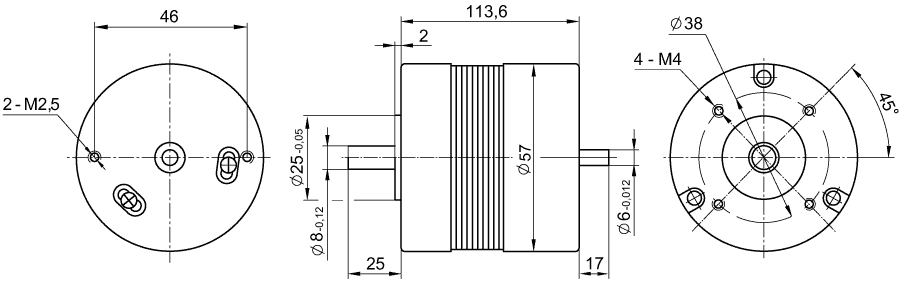 Dimensions of brushless DC motor SM57L114