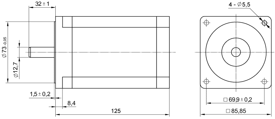 Dimensiones del motor BLDC SM86L125