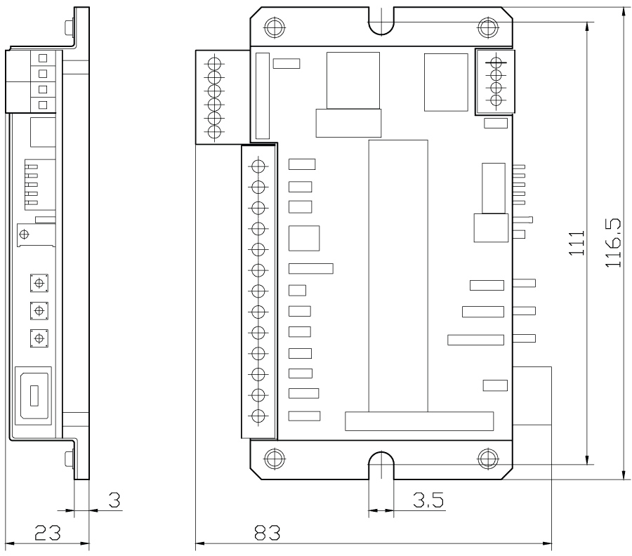 Dimensiones del controlador de motor paso a paso SMSD-1.5