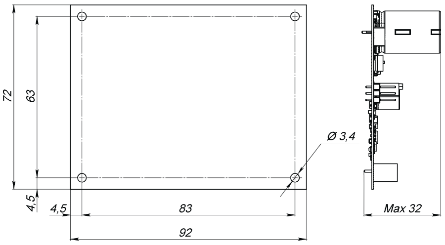 Dimensiones del driver de motor paso a paso SMD-1.6 PCB abierta