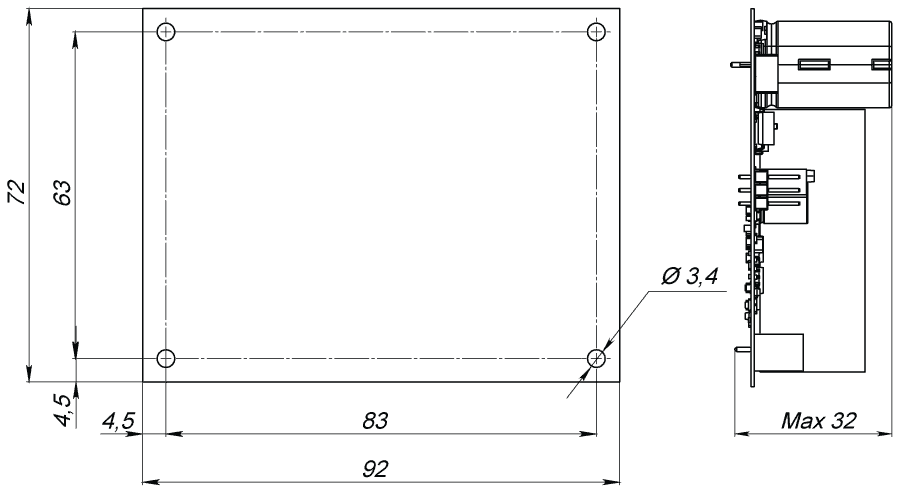 Dimensions of stepper motor driver SMD-2.8 open frame