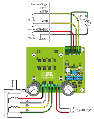 Connection of stepper motor driver SMD-4.2 carrier kit