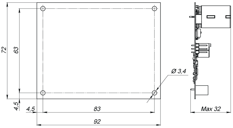 Dimensions of stepper motor driver SMD-4.2 open frame