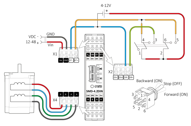 Connecting discrete signals for start/stop and direction control in analog speed control mode - diagram 1
