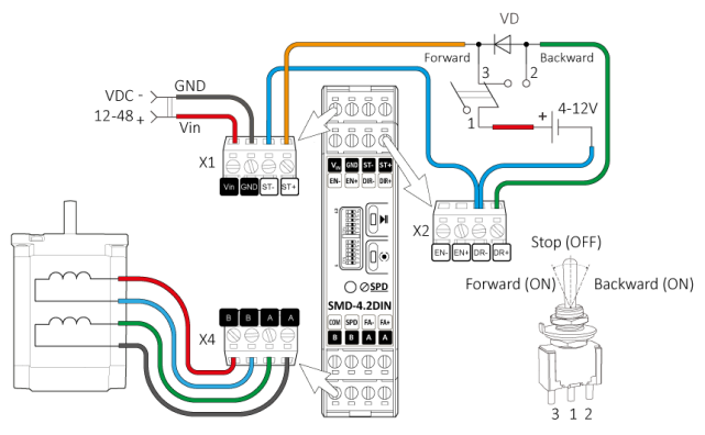Connecting discrete signals for start/stop and direction control in analog speed control mode - diagram 2