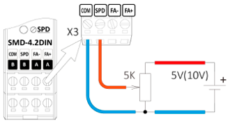 Connecting an analogue speed control signal - control with an external potentiometer