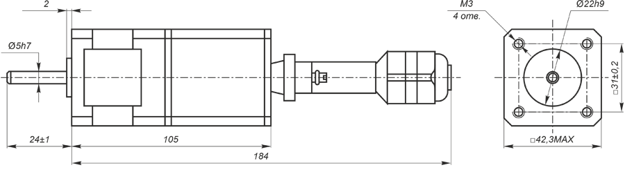 Dimensiones del motor paso a paso SM4247 con controlador integrado SMD-1.6mini IP65