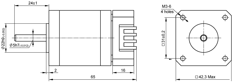 Dimensiones del motor paso a paso SM4247 con controlador integrado SMD-1.6mini ver.2