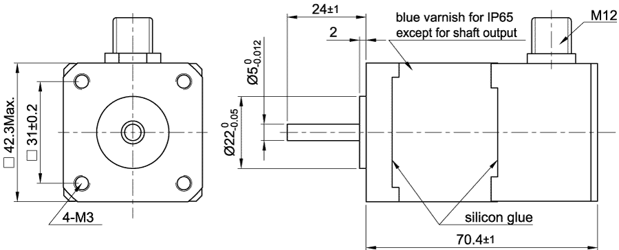 Dimensiones del motor paso a paso IP65 con codificador AS4118L1804-E