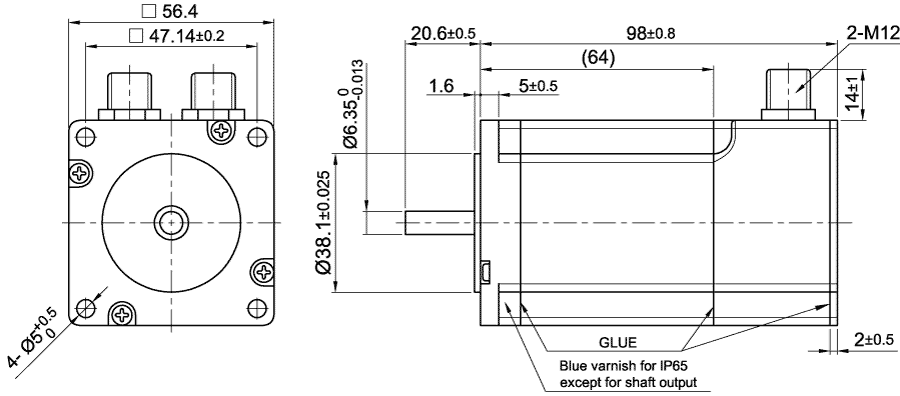 Dimensions of stepper motor IP65 with encoder AS5918L4204-E