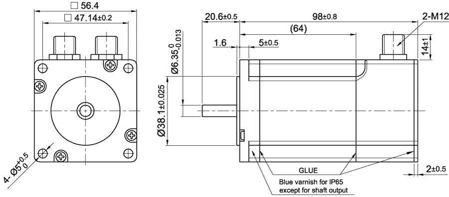 Dimensiones del motor paso a paso IP65 con codificador AS5918L4204-ENM24