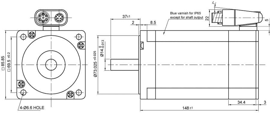 Dimensiones del motor paso a paso IP65 con codificador AS8918L9504-E24