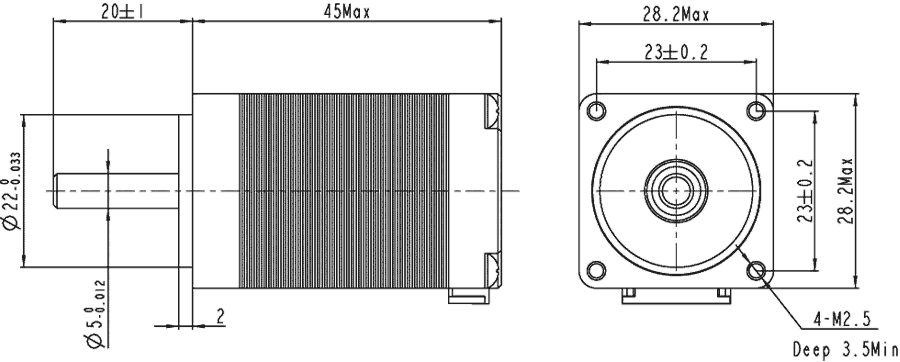 Dimensiones del motor paso a paso FL28STH32-0956A