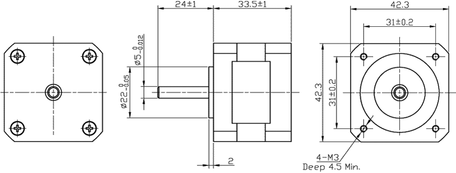 Dimensiones del motor paso a paso FL42STH33-1334A