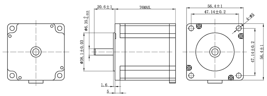 Dimensiones del motor paso a paso FL57STH76-2804A
